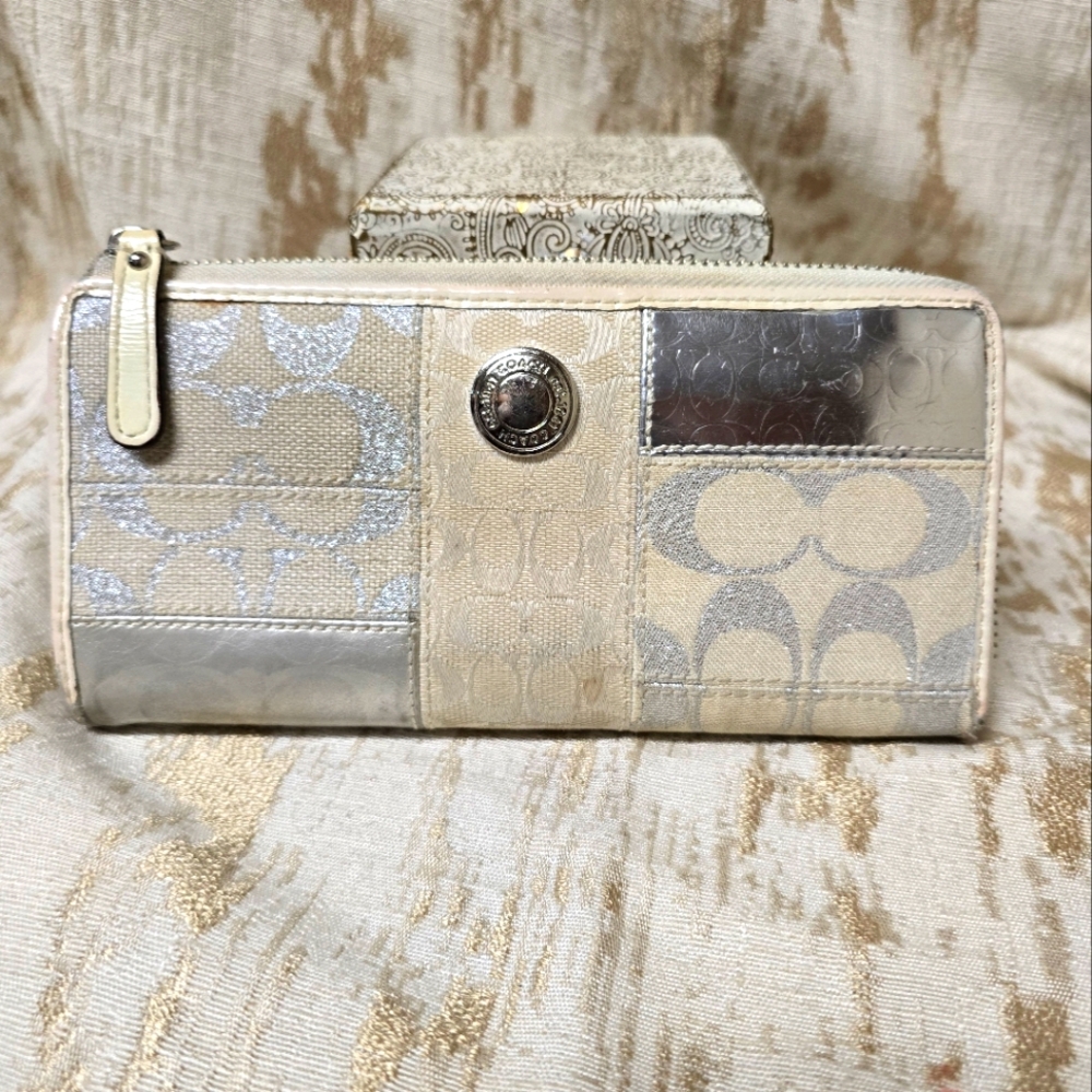 Coach Silver and Cream Patchwork Wallet